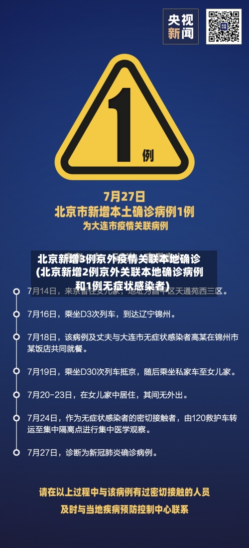 北京新增3例京外疫情关联本地确诊(北京新增2例京外关联本地确诊病例和1例无症状感染者)